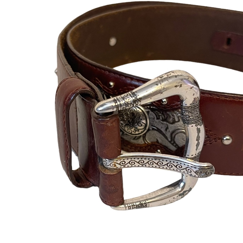 Brighton Brown Leather Western Silver Buckle Belt Size XL - Picture 6 of 7